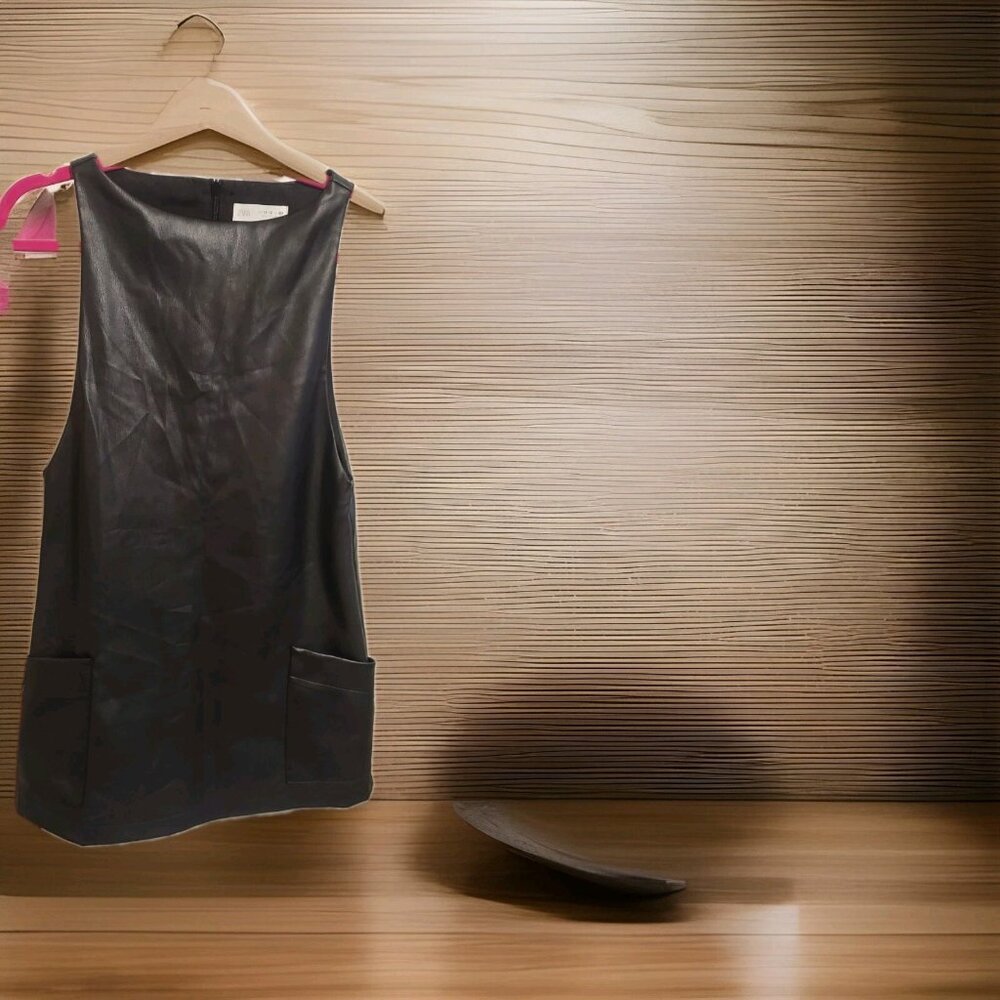 Zara Faux Leather Dress‎ Sleeveless Size 11-12 Black Party